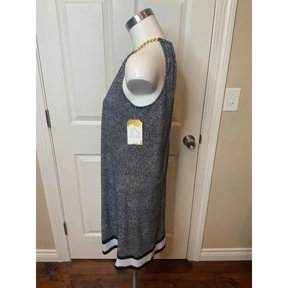 Michael Kors Black White Animal Print Sleeveless Dress W/ Gold Chain, Size S